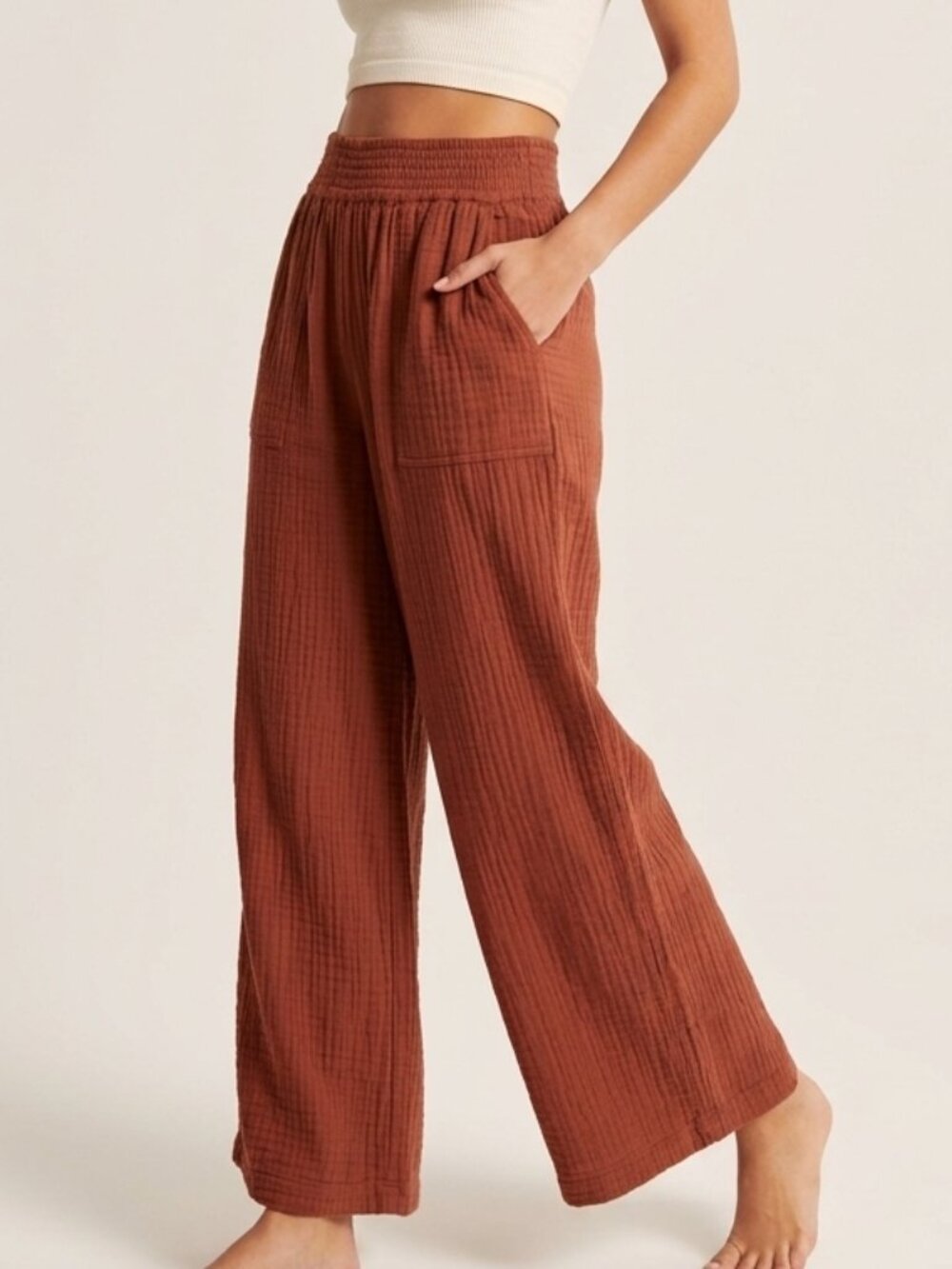 Abercrombie & Fitch Cotton Gauze Wide Leg Pull-On Terracotta Pants Size S